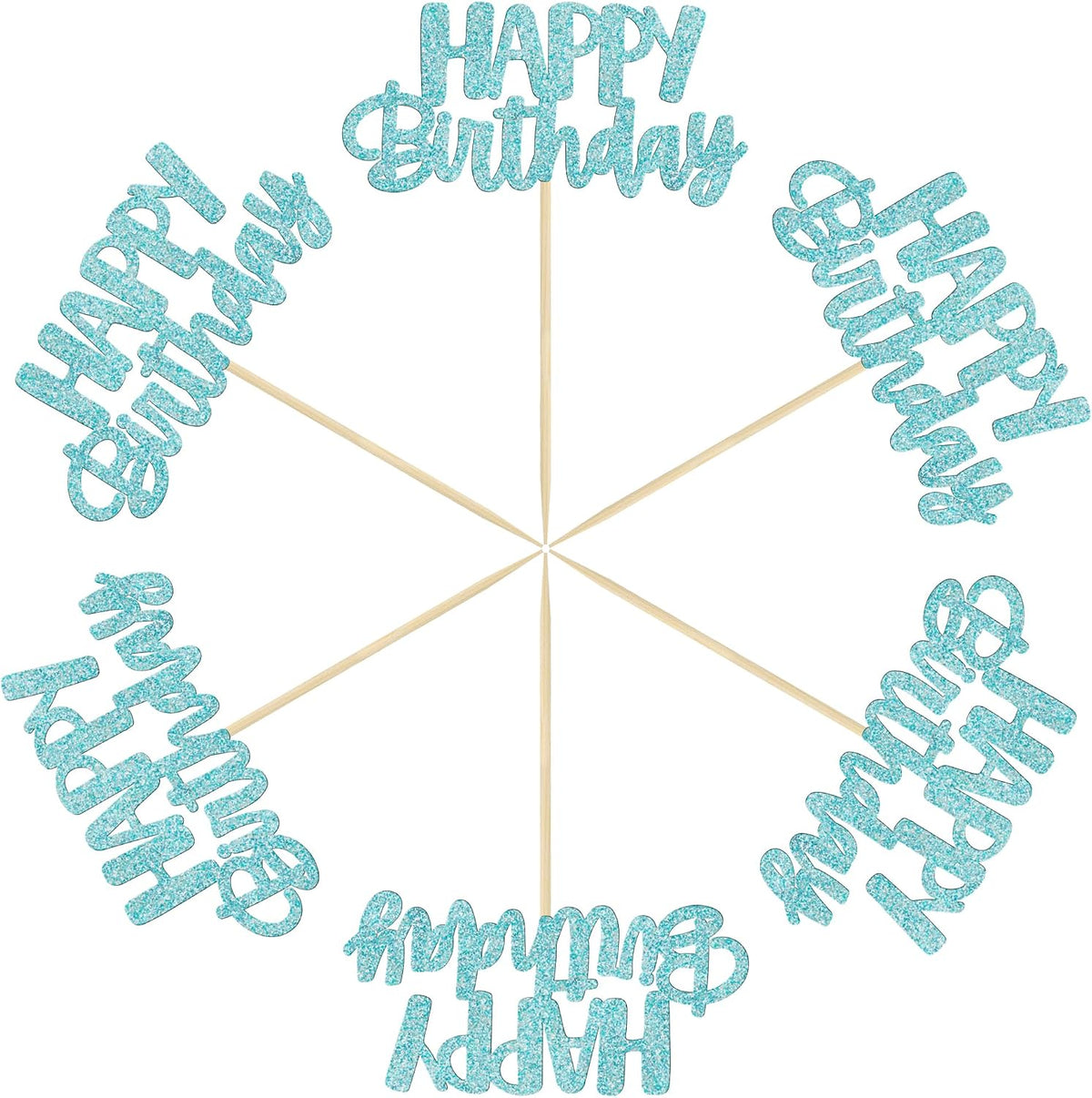 Gyufise 24Pcs Happy Birthday Cupcake Toppers Gold Glitter Celebrating - Light Blue - image 3