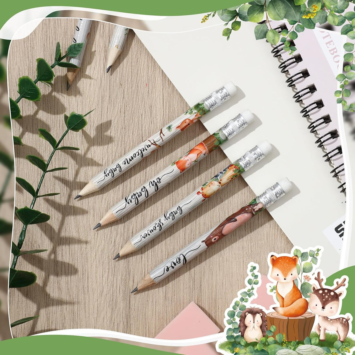 Tinlade 60 Pcs Baby Shower Pencils for Games, Mini Golf Pencil - Wooden Animal - image 3