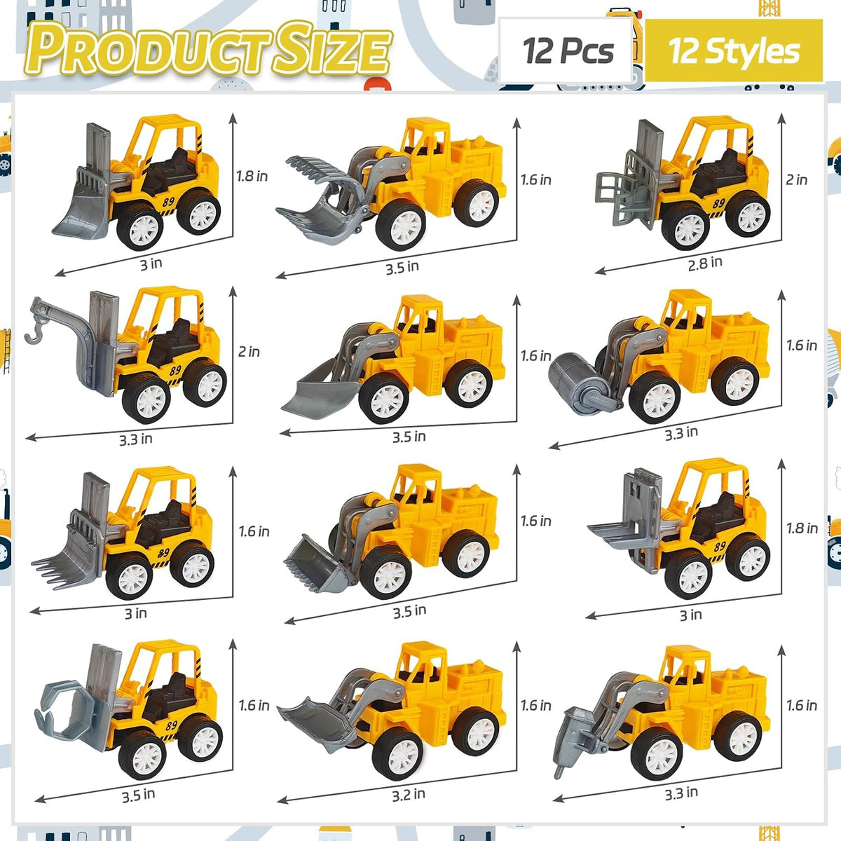 OJYUDD 24 mini pull back construction vehicles in yellow and black - view 6