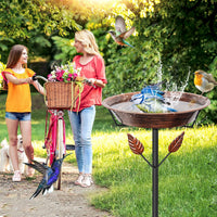 Metal Bird Bath for Outside - Vintage Brown, Leaf - image 2