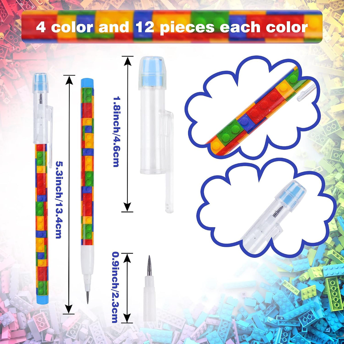 Kolewo4ever 48 translucent building block themed stackable HB pencils - view 2