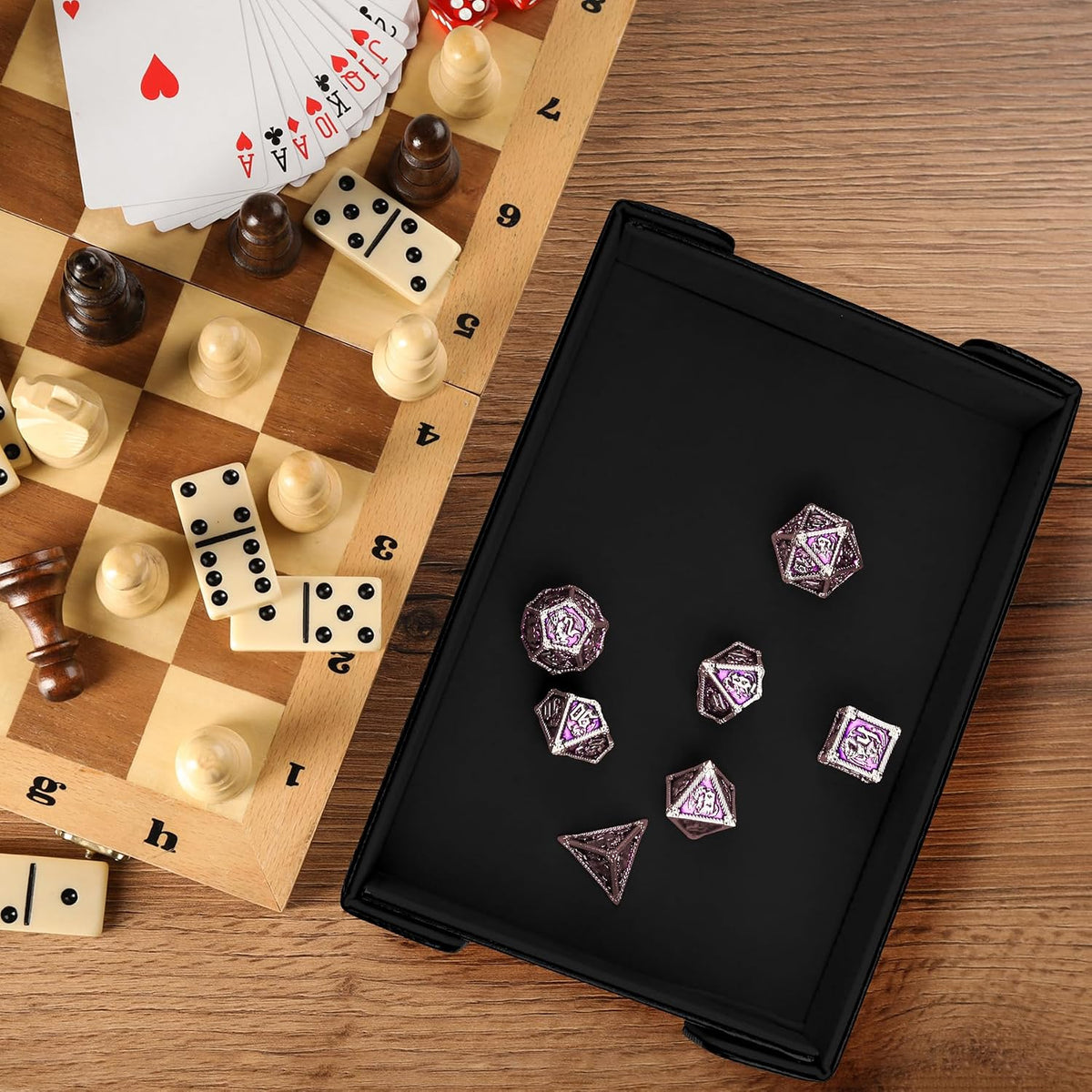 SIQUK magnetic folding dice trays in red and royal blue PU leather with velvet lining - view 10
