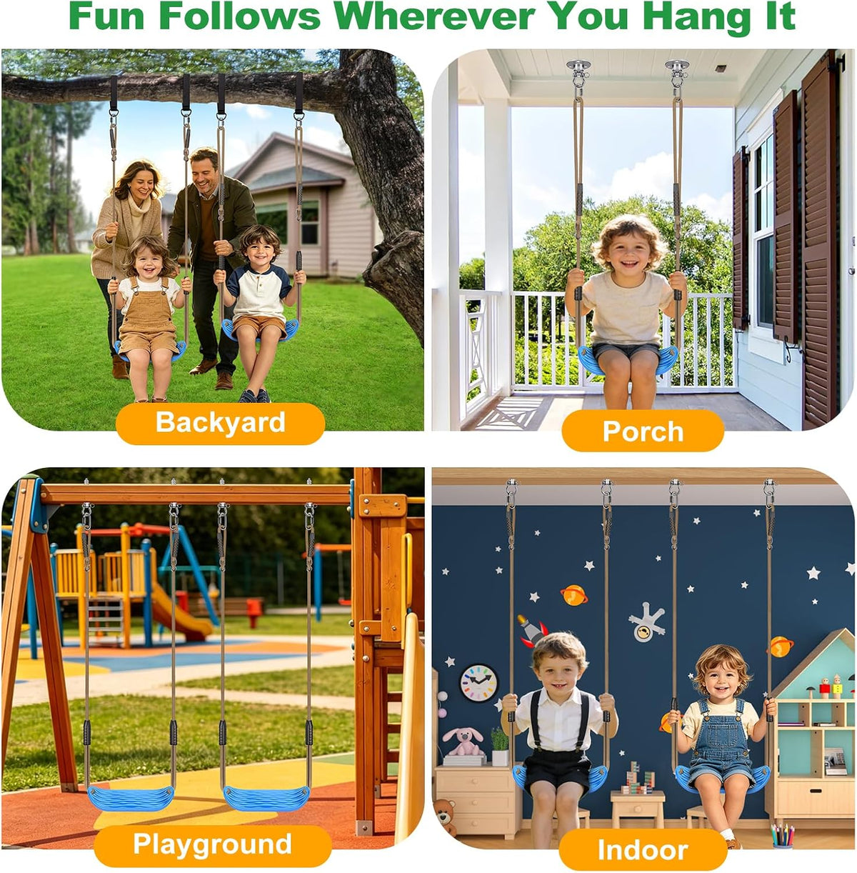 SELEWARE Black High Back Full Bucket Toddler Swing Seat w/Adjustable - Blue U-shape Swing (2 Pack) - image 4