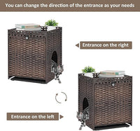 Cat Litter Box Enclosure with Soft Litter Mat; Hidden Cat Washroom Furniture with Door; Handwoven Rattan Cat House; Pet Crate for Living Room, Bedroom, Balcony (Brown)