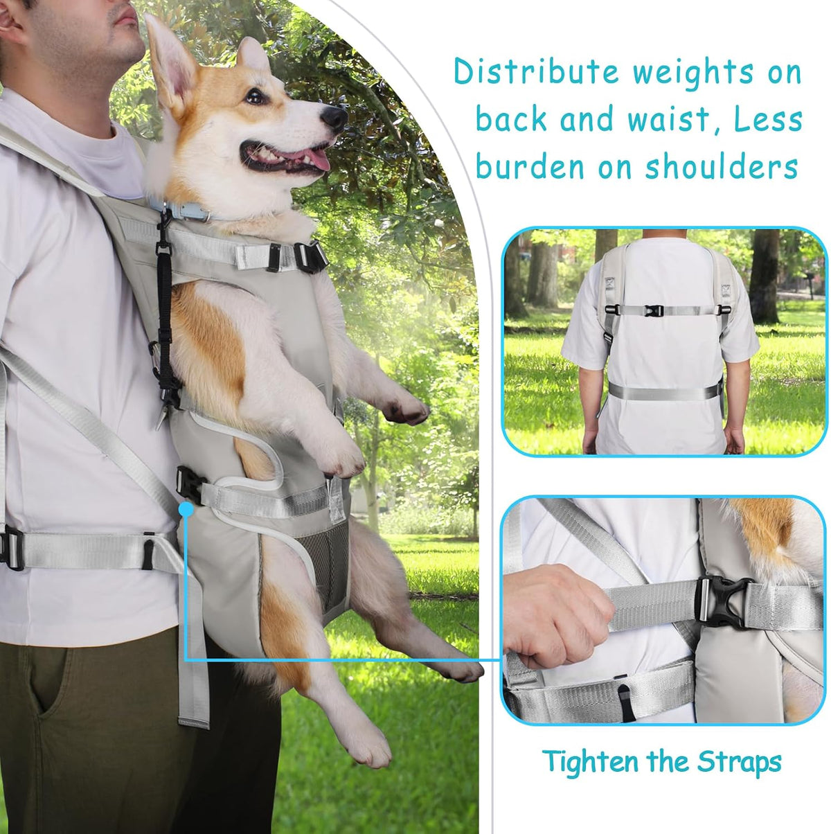 Pet Front Dog Carrier Backpacks, Adjustable Pet Backpack - Grey / Large - image 3