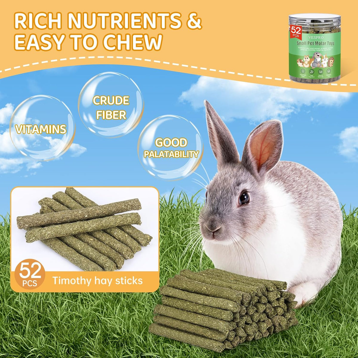 52Pcs Rabbit Chew Sticks, Guinea Pig Toys - 52P-Green-Set - image 2