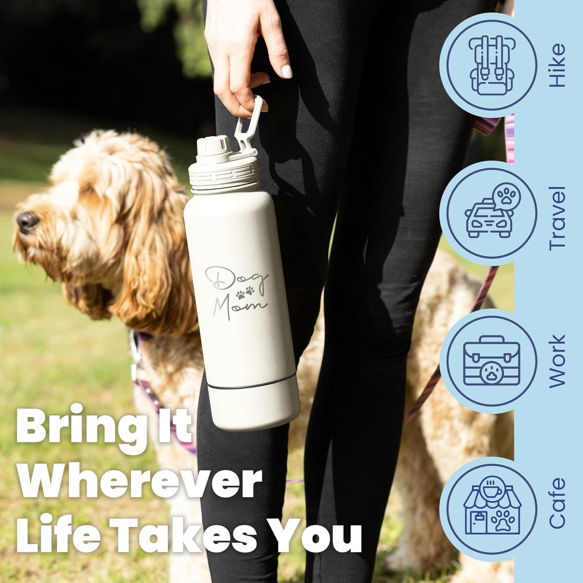 Rubyloo Dog Mom Water Bottle with Detachable Bowl for Dog Lovers – Essentials for Dogs - Dog Mom: Cream - image 4