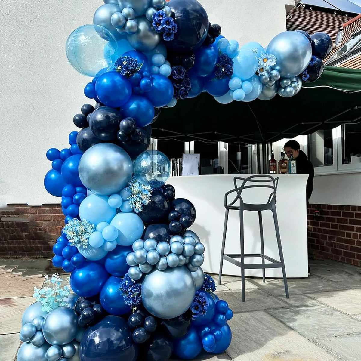 Blue Silver Balloon 12Inch Dark Metallic Blue Silver Confetti Latex - Blue Silver - image 4
