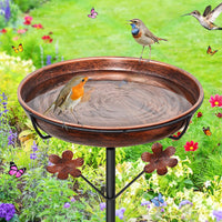Metal Bird Bath for Outside - Vintage Brown, Flowers - image 2