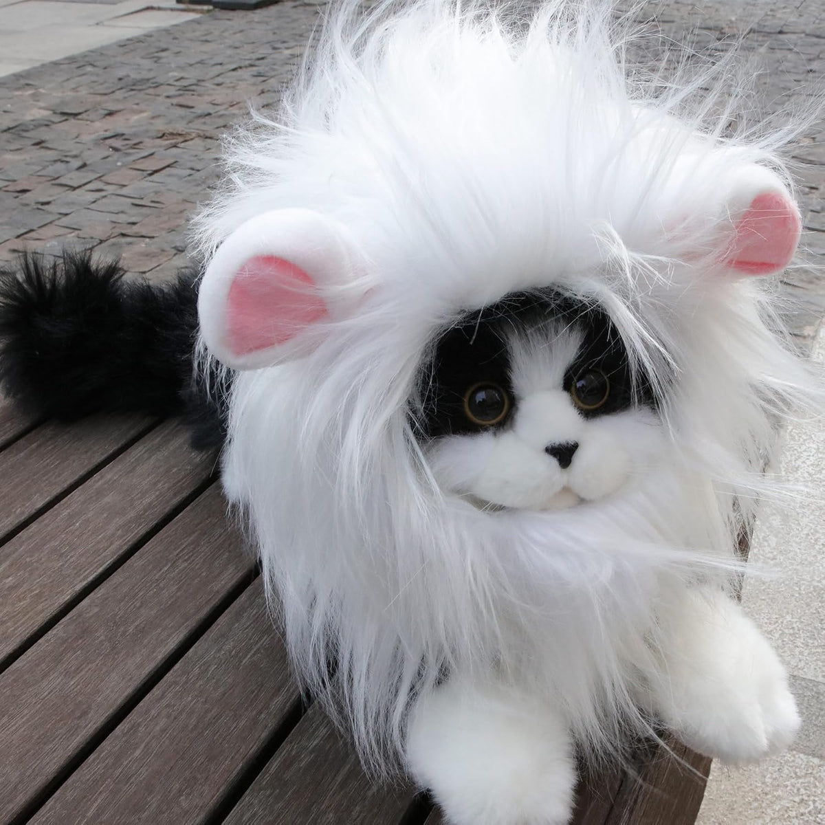 Lion Mane Wig for Cat, Dog and Cat Costume - Size M / White with Pink