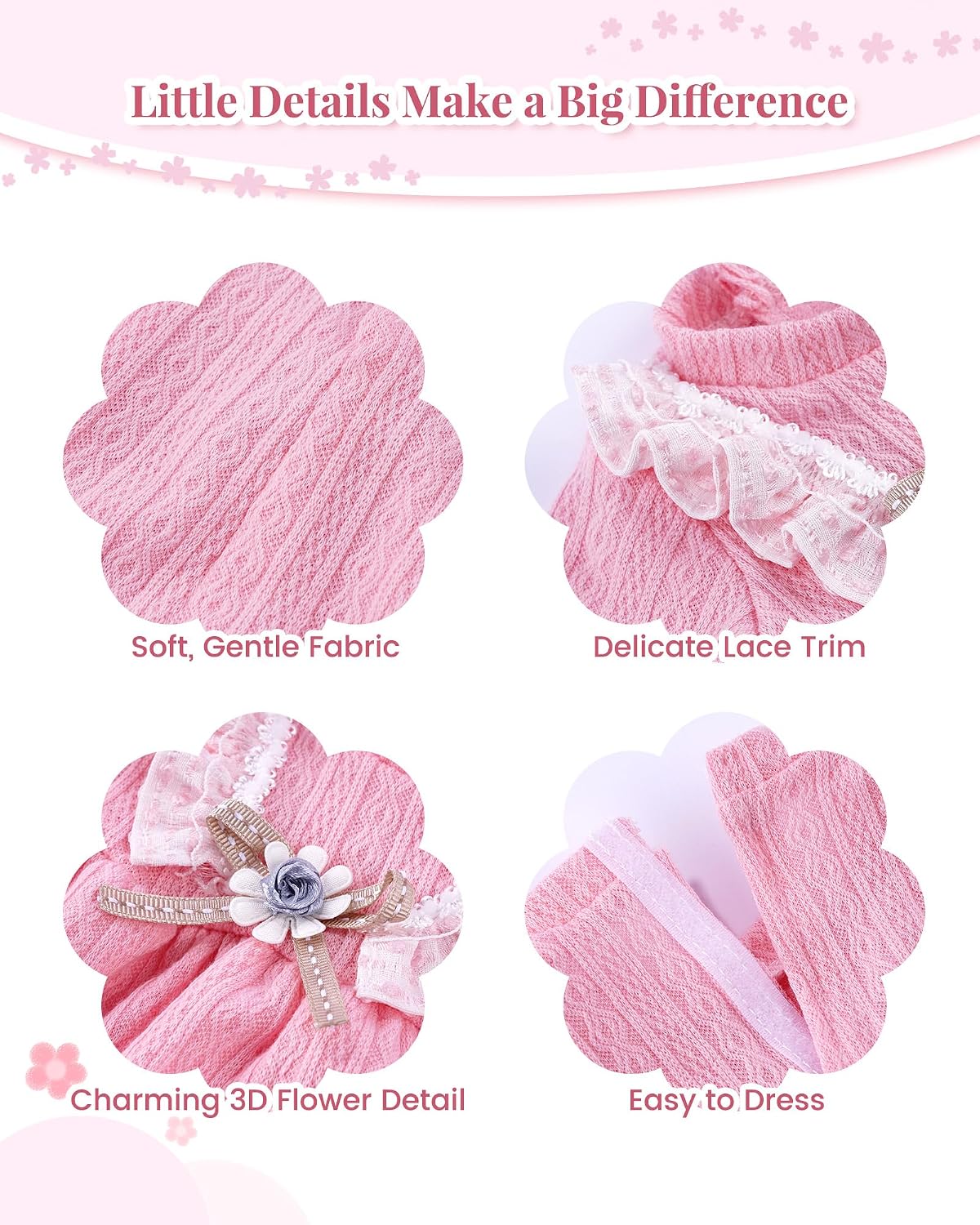 BABESIDE 3 piece baby doll clothes set, pink knit romper with headband and socks - view 4