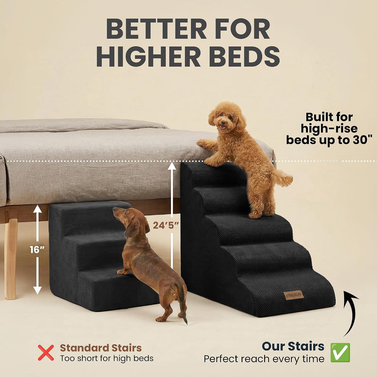 Miorun Dog Stairs for High Beds - Black / 5.0 / Stairs 24.5"H - image 2