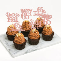 Rose gold glitter vintage 1946 cupcake toppers for an 80th birthday - view 31