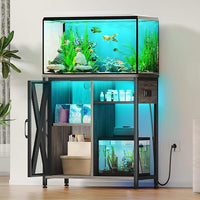 YITAHOME Fish Tank Stand with Power Outlets & LED Light, 20-29 Gallon Metal Aquarium Stand with Cabinet for Fish Tank Accessories Storage for Turtle Tank, Reptile Terrarium, 350LBS Capacity, Grey