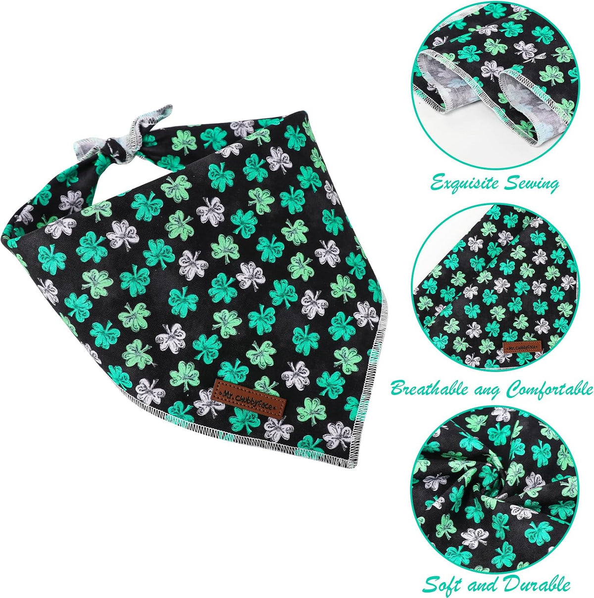 MR. CHUBBYFACE Fall Orange Plaid Dog Bandanas Reversible Triangle - C:Pinwheel Clover / L - image 2