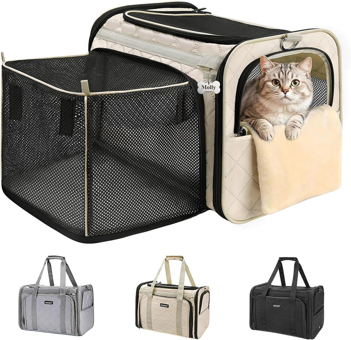 MIDOG Soft Cat Carrier Airline Approved - Beige / 20.0"L x 13.0"W x 13.0"H