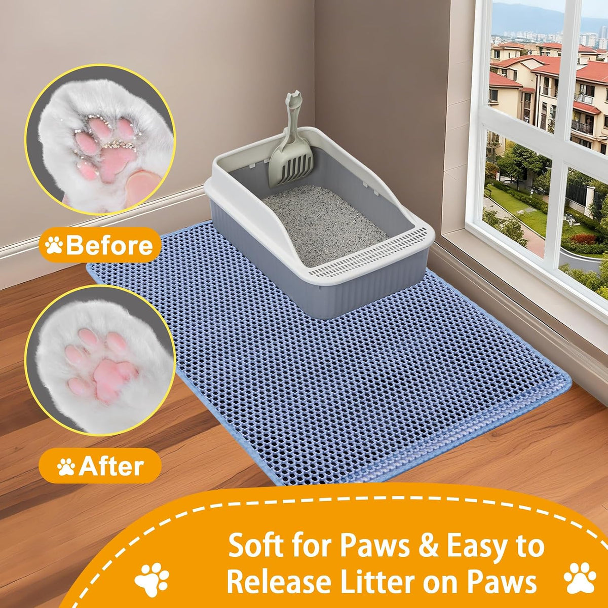 Cat Litter Mats-Extra Large 47''x36'' Litter Trapping Mat for Cat-XXL - Blue-XXL 47x36 inch - image 3