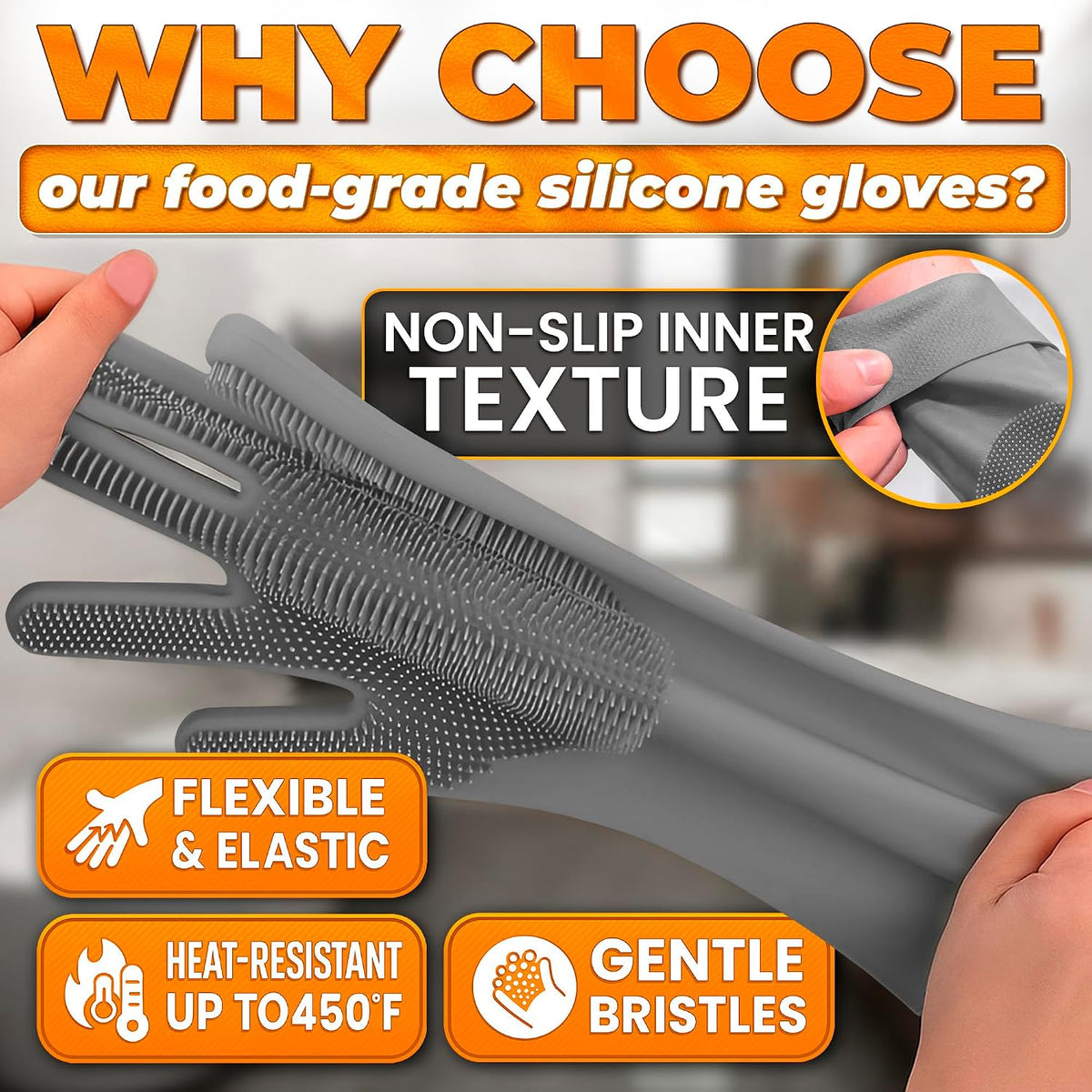 2-in-1 Cat and Dog Washing Gloves with 3000 Soft Bristles – Essentials for Dogs - Grey - image 3