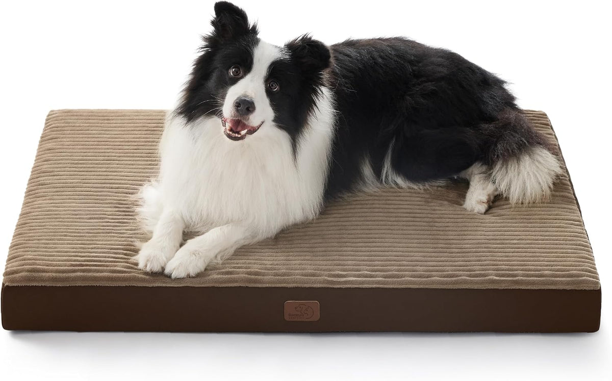 Bedsure ComfyFleece Large Dog Bed for Crate with Washable Cover - 41x27x3.3 / Coffee & Cream