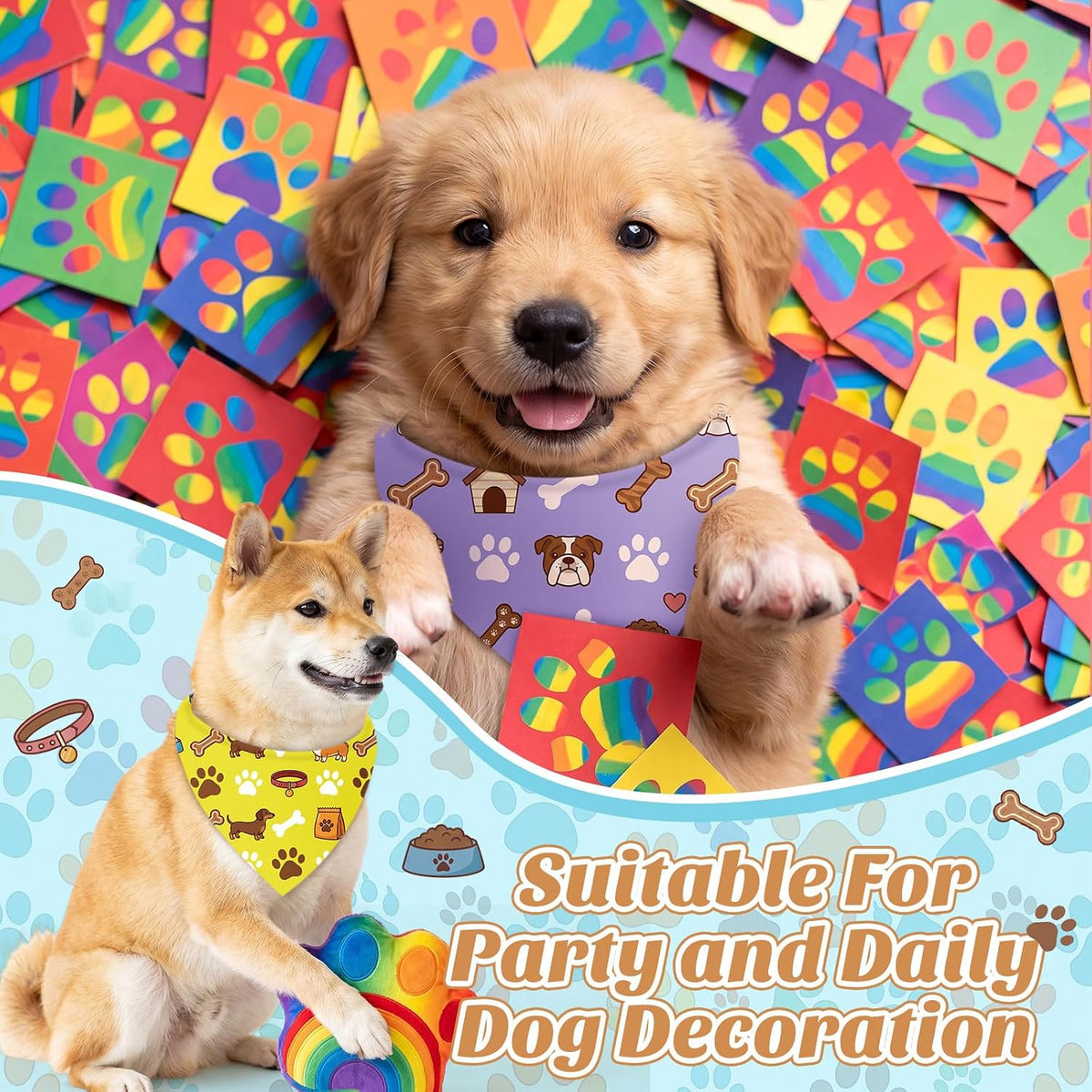 50 Pcs Halloween Dog Bandanas Bulk - 19.7 x 13.8 x 13.8 Inch / Pastel Paw Print / 50 - image 2