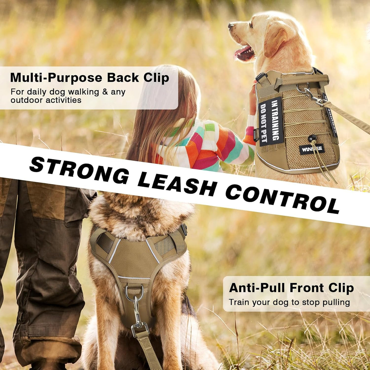 WINSEE Service Dog in Training Mesh Harness with 10 Removale Pet - Large / Brown - image 3
