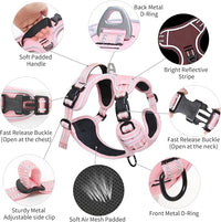 Timos Dog Harness, 3 Snap Buckles No-Pull Soft Padded Dog Vest with 2 Metal Leash Clips, Adjustable Reflective No Choke Pet Harness with Easy Control Handle for Medium Dogs,Pale Pink,M