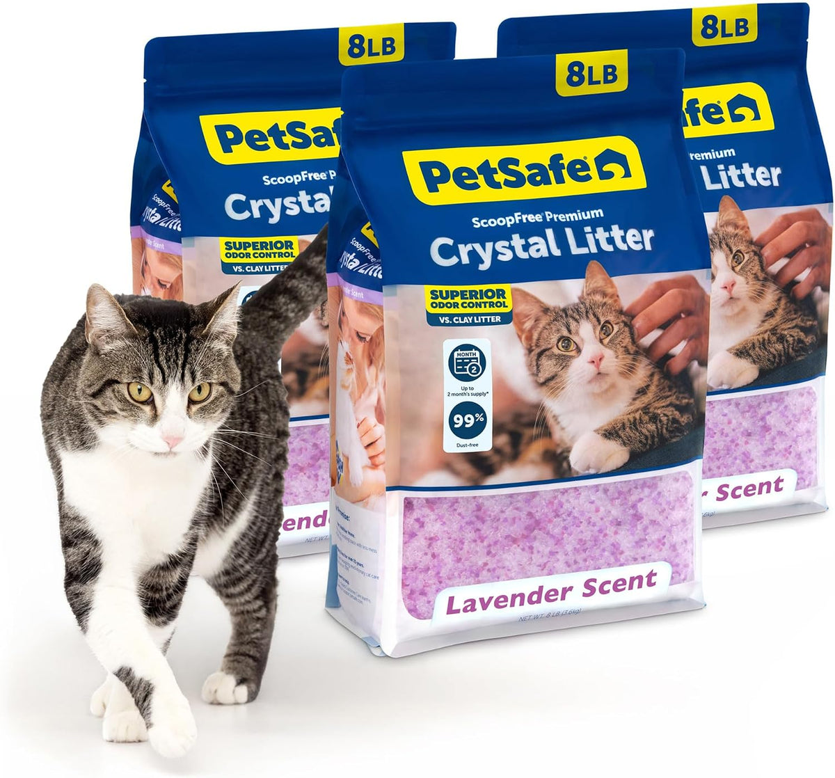 PetSafe ScoopFree Odor Control Crystal Cat Litter, Fresh Scent - Lavender / 3-Pack (8 lb Bag)