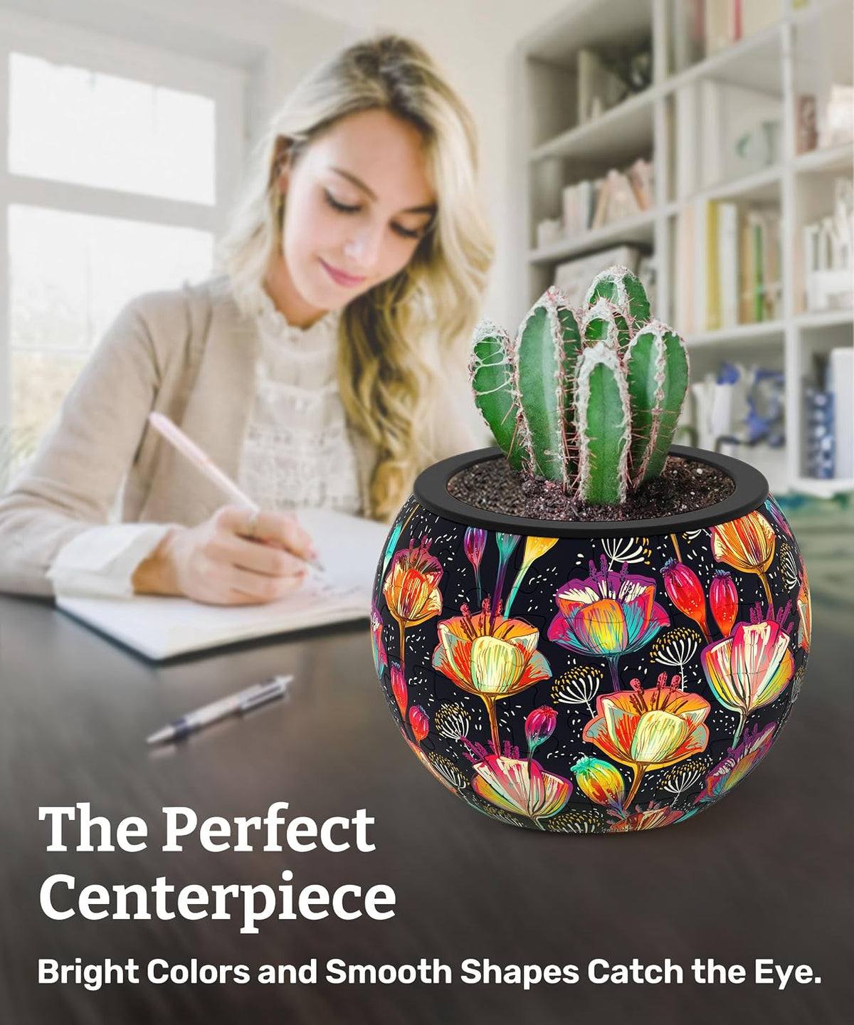PieceRelax Unique 3D Puzzle Planter, 80 Plastic Pieces [K1101] - Colorful Poppies - image 3