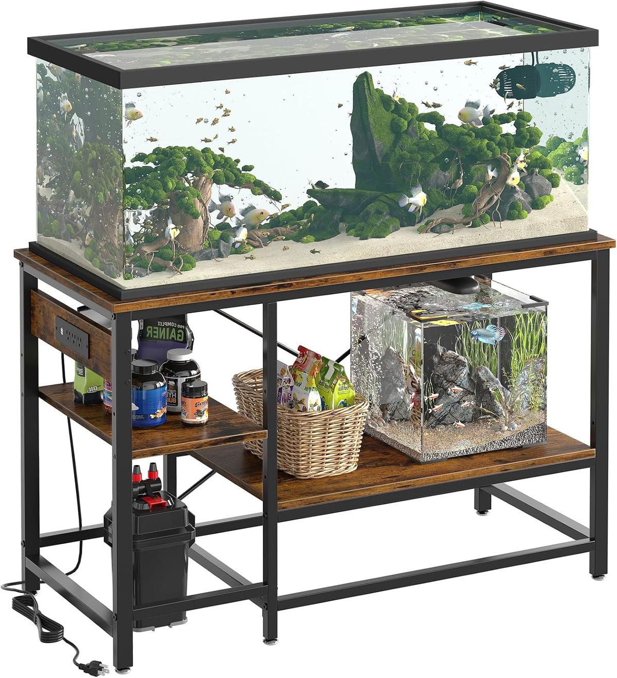Bestier 20-29-37 Gallon Fish Tank Stand with Power Outlet - Rustic Brown / 55 Gallon