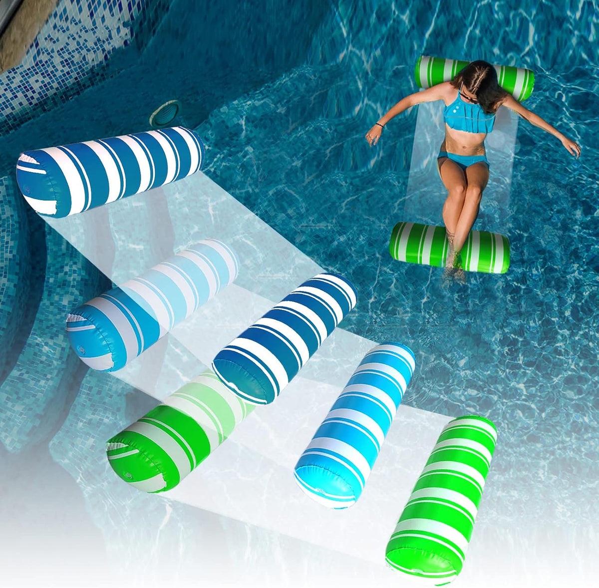Inflatable Pool Floats Adult Size Water Hammock - Grey Blue & Blue & Green