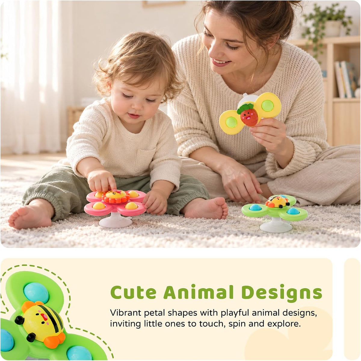 LiKee Strong Suction Cup Fidget Rotating Sensory Bath Toys for Baby - Sun - image 4