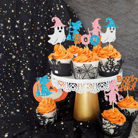 Ephlyn 24 white glitter ghost cupcake toppers for Halloween desserts - view 34