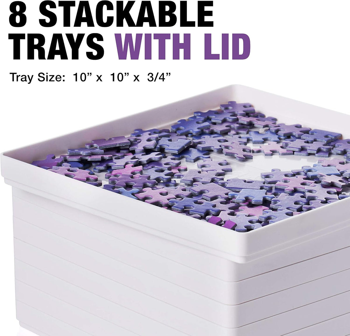Tidyboss 8 Puzzle Sorting Trays with Lid 8" x 8" - White / 10"x10" - image 2