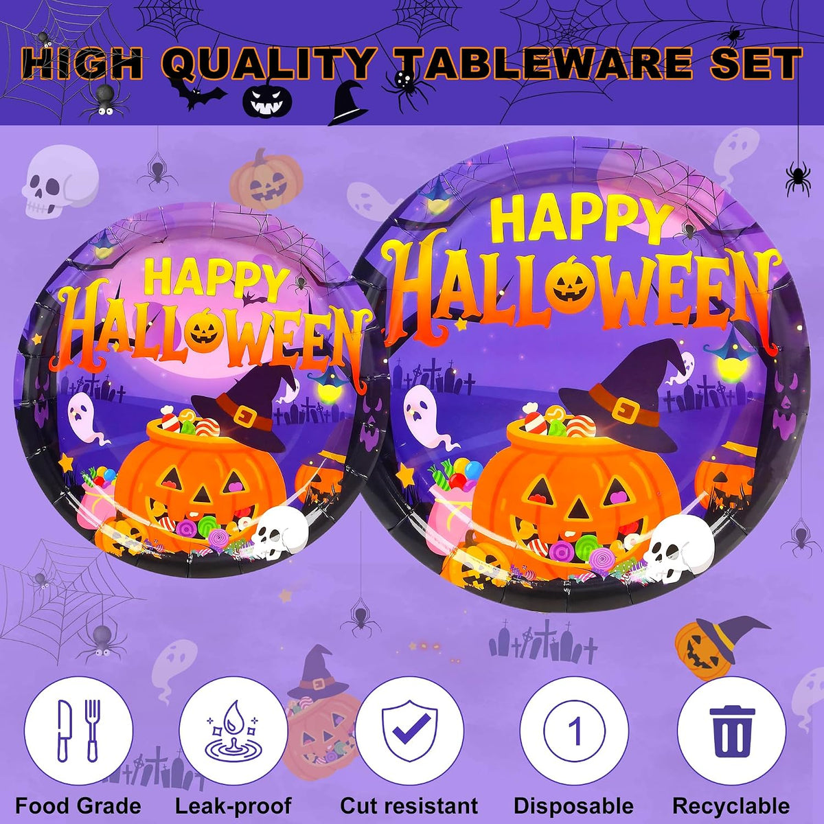 qonimi Halloween plates and napkins set, 75 piece disposable tableware - view 23