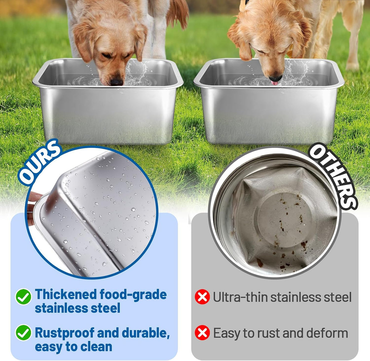 2Pcs 4 Gallons Food Grade Stainless Steel Extra Large Dog Bowls – Essentials for Dogs - 3 Gallons - image 2