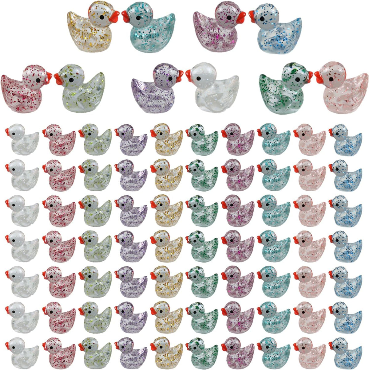 Cidinge 60 Pcs Mini Resin Ducks Luminous Tiny Ducks Miniature Duck - Glitter Ducks