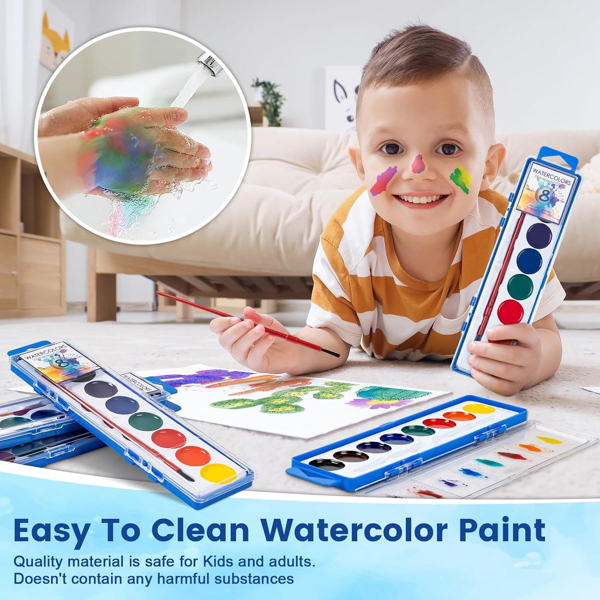 Jyusmile 36-pack washable watercolor paint set with 8 colors and a brush in each box - view 4