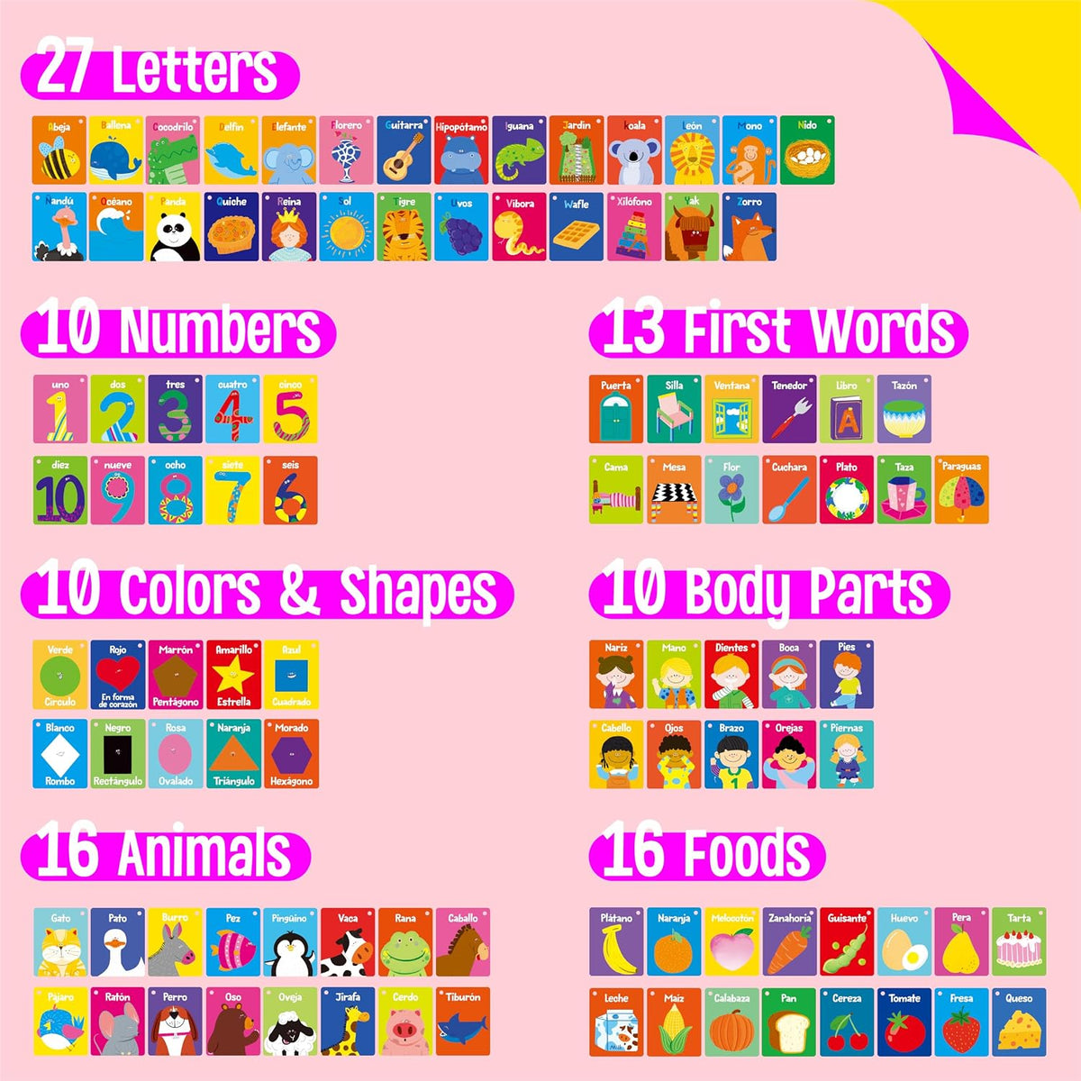 SpriteGru Spanish flashcards for toddlers with colorful cartoon images on rings - view 40