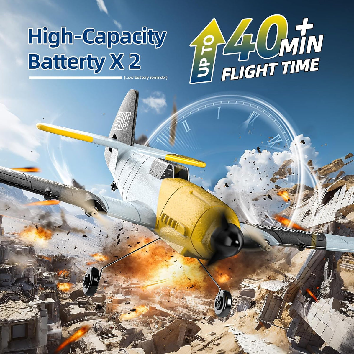 DEERC RC Plane 3 Channel BF-109 Remote Control Airplane Fighter RTF - image 3