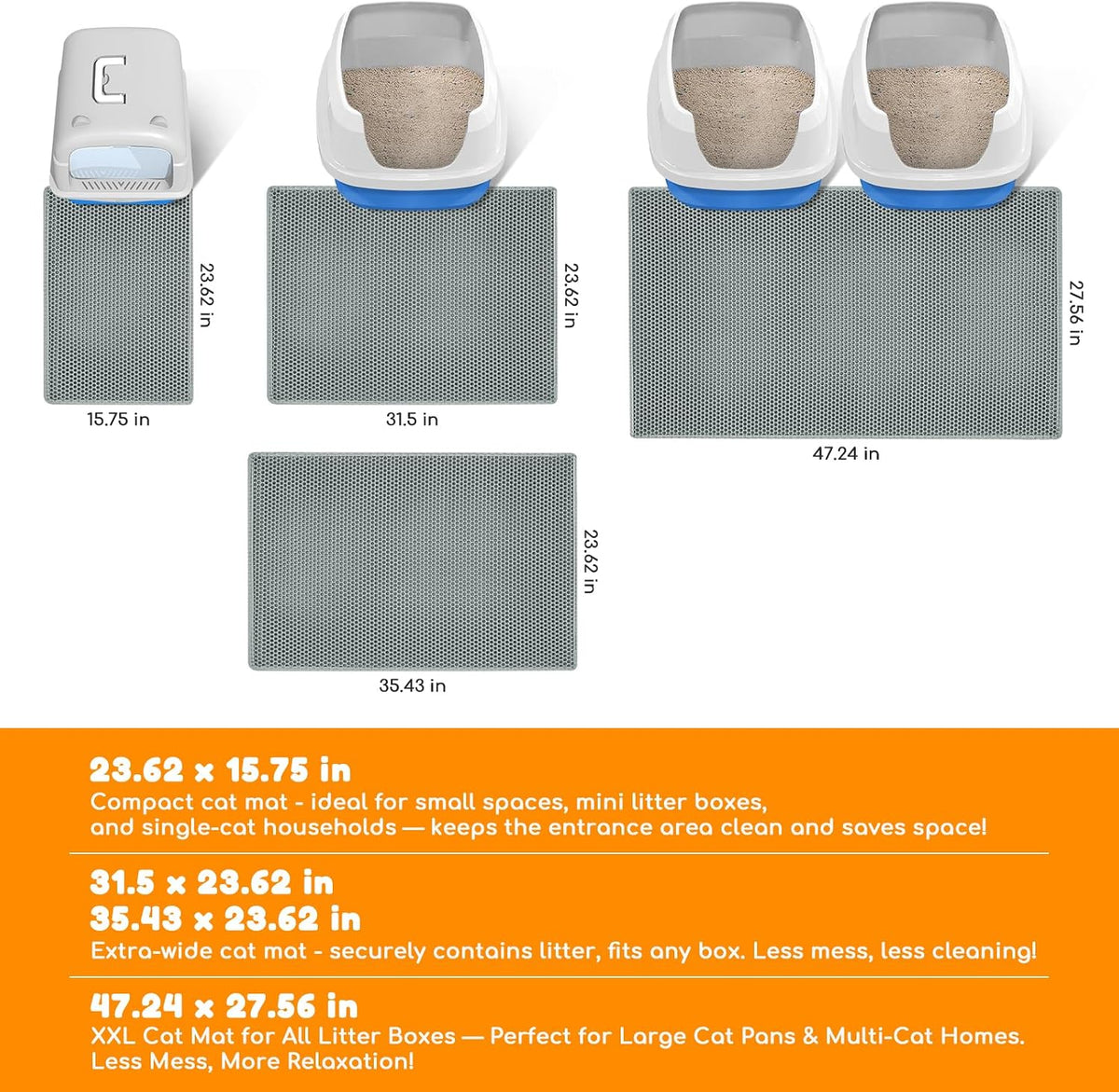 Cat Litter Mat 24"x16", Double Layer EVA litterbox Mat Beige - Dark Grey / Honeycomb-24 x 16 Inches - image 2