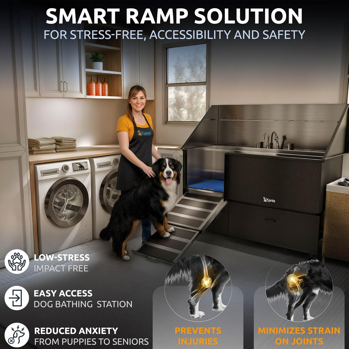 Professional Dog Washing Station 304 Stainless Steel Pets Grooming Tub – Essentials for Dogs - Black, Left Ramp, 2 Drawer / 61 Inches - image 3