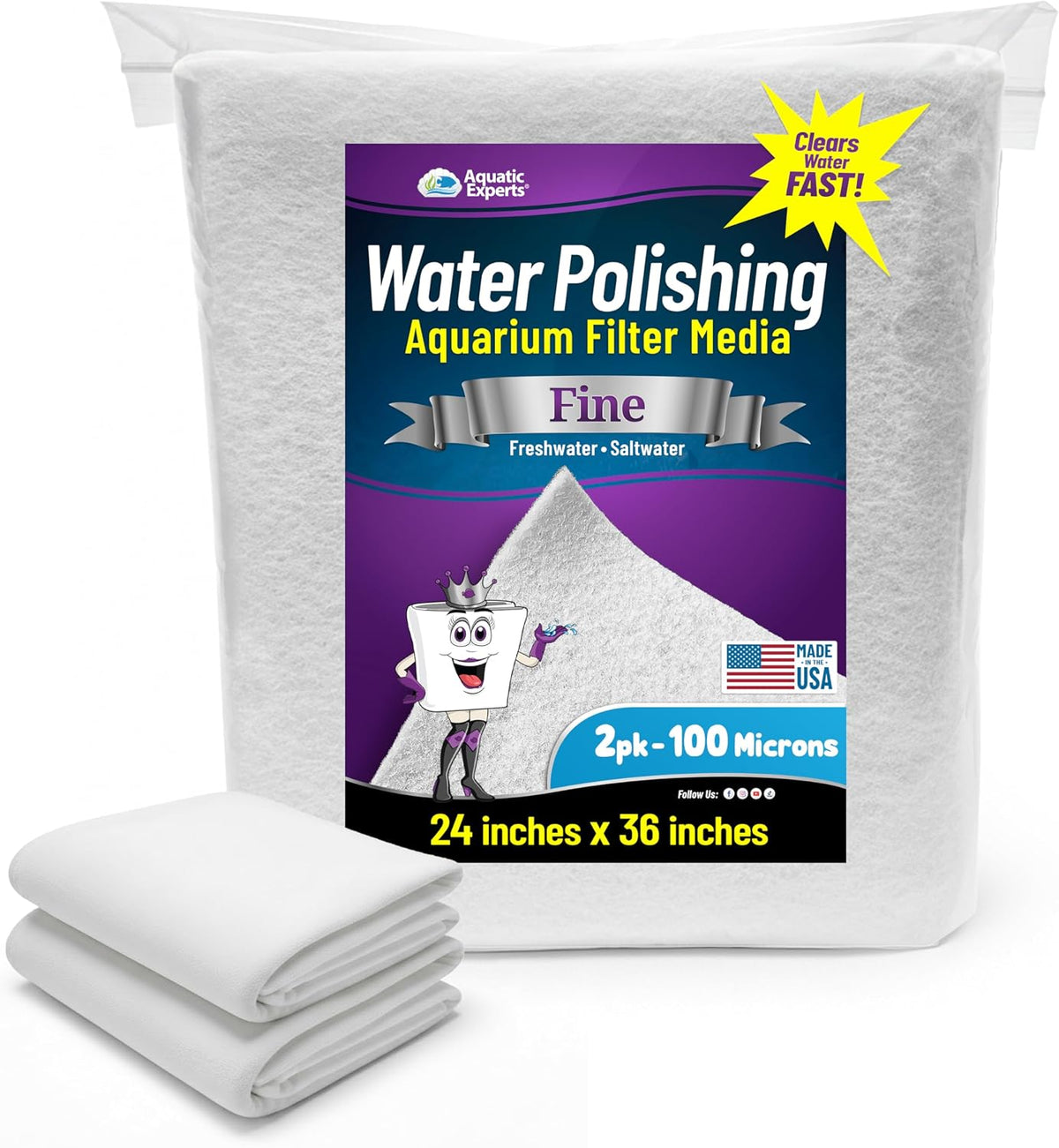 Aquatic Experts Aquarium Polishing Filter Pad - Very Fine – 100 Micron / 24" x 36 - 2 pack