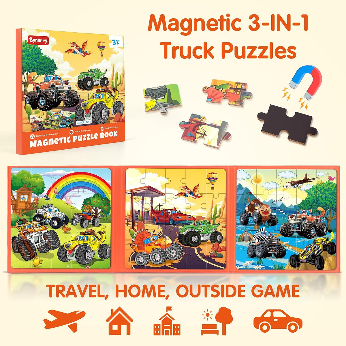 SYNARRY magnetic dinosaur puzzle book with three colorful dinosaur scenes - view 30