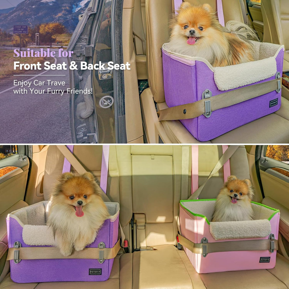 PETSFIT Dog Car Seats for Small Dogs, Patented Safety Buckles - Oxford Cloth / Purple - image 2