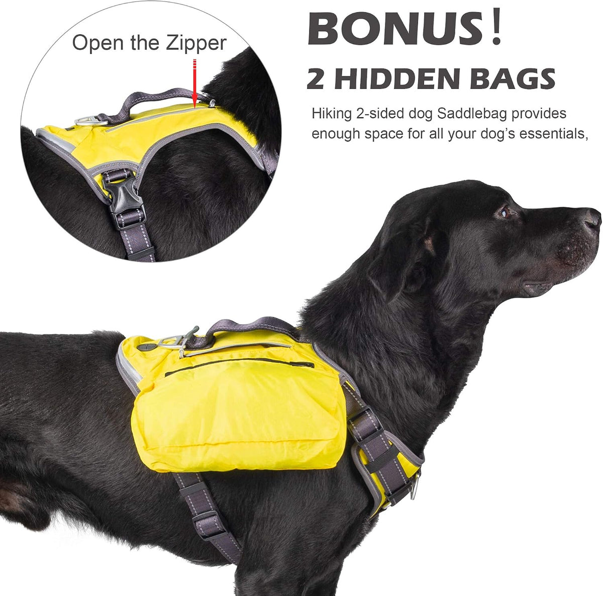 Fida Dog Harness, No-Pull Pet Vest with Saddle Bags Backpack - Small (Neck:14"-18";Chest:20"-22.5") / Yellow - image 4
