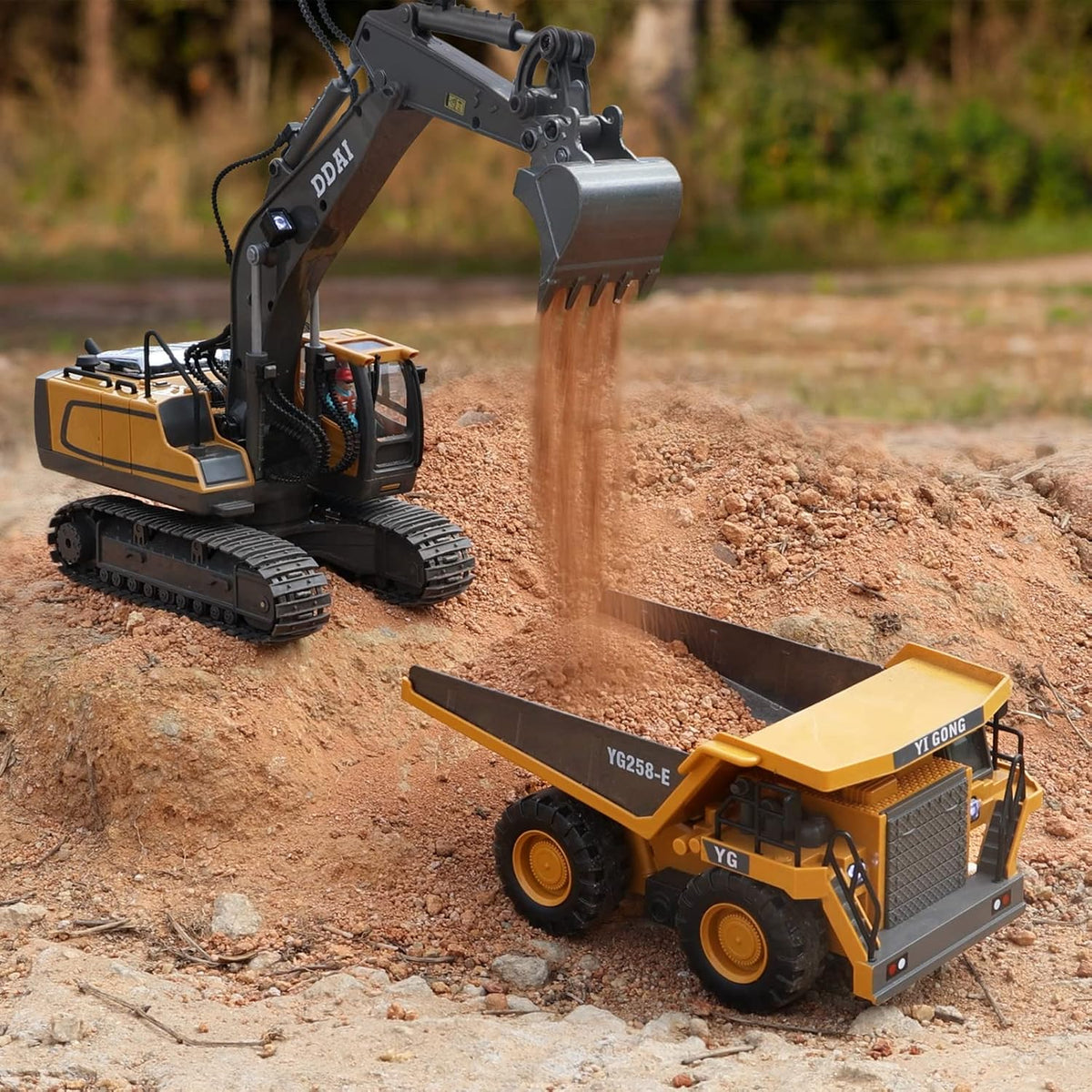 DDAI Remote Control Excavator Toys for 4 5+ Year Old Boys and Kids - Yellow / Large - image 3