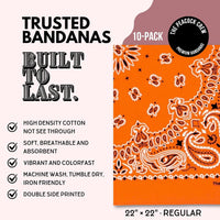 Premium Soft Cotton Bandanas Pack for Men and Women Paisley 22 x 22 - Pack of 10 Orange Slice - image 3