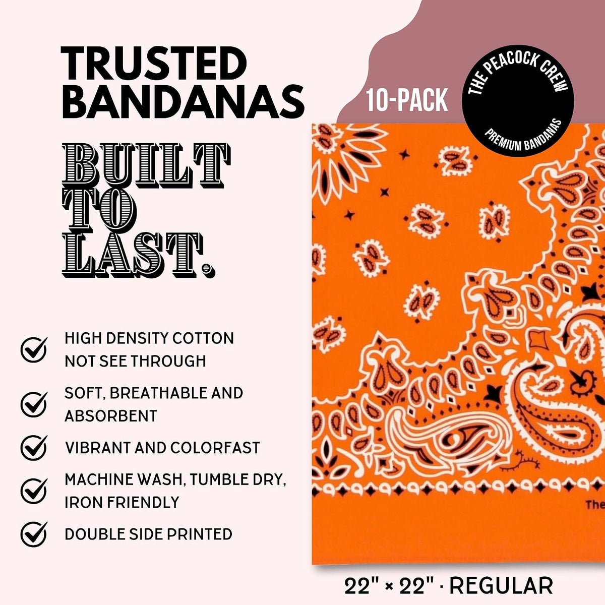 Premium Soft Cotton Bandanas Pack for Men and Women Paisley 22 x 22 - Pack of 10 Orange Slice - image 3