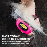 DakPets Stainless Steel Pet Deshedding Tool - Grooming Brush for Cats and Dogs, Removes Trapped Hair, Reduces Shedding by Up to 95%, All Hair Types, Includes Protective Blade Cover, Pink, 4 inches