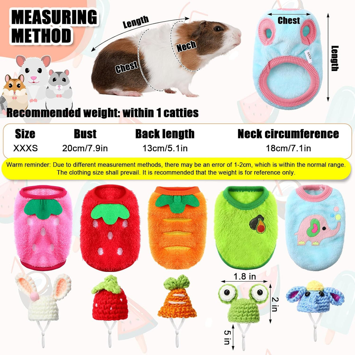 Clysee 10-piece guinea pig clothes set with flannel vests and knitted mini hats - view 7